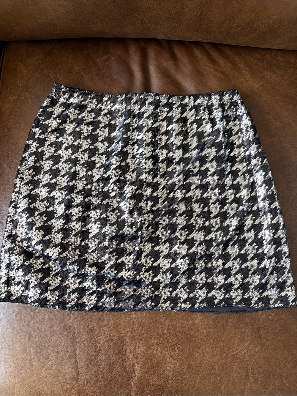 12th Tribe Sequin Houndstooth Mini Skirt - Black & Silver
